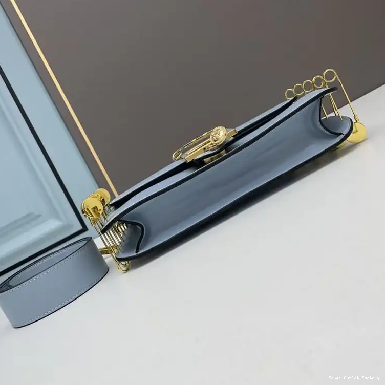 Affordable HOT Pin with Fendi Fendace Blue Baguette Bag Medium Calf In Sky Brooches Leather 0619